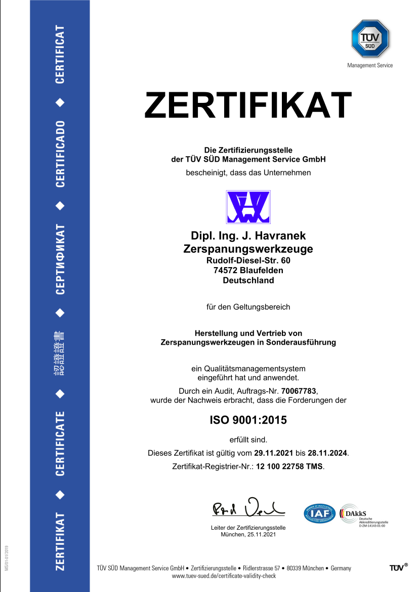 TÜV, ISO Zertifikat 2021 - 2024